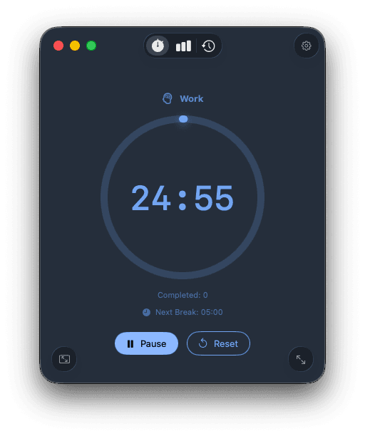 Pomodoro timer view